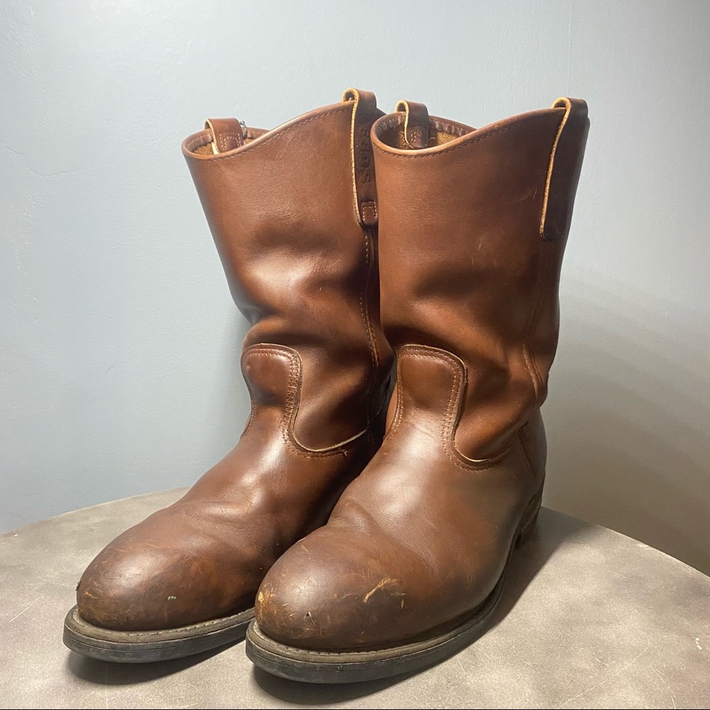 Red Wing Pecos Pull On Steel Toe Brown Leather Work Boots Made in USA 10.5 2214